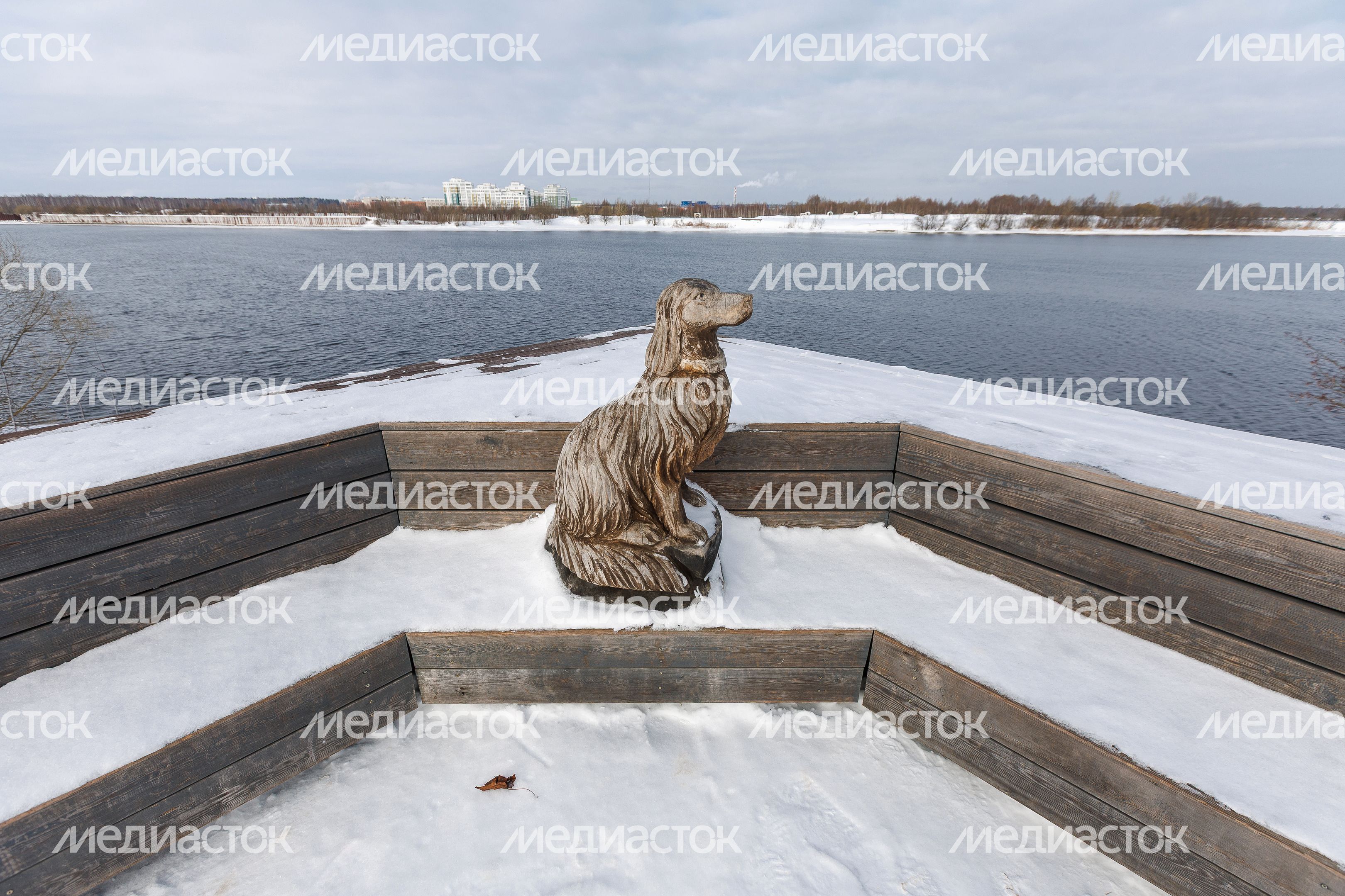 Скульптура собаки на Комсомольской набережной в Дубне