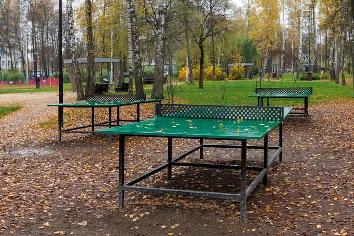 Настольный теннис в Центральном парке культуры и отдыха города Пушкино осенью