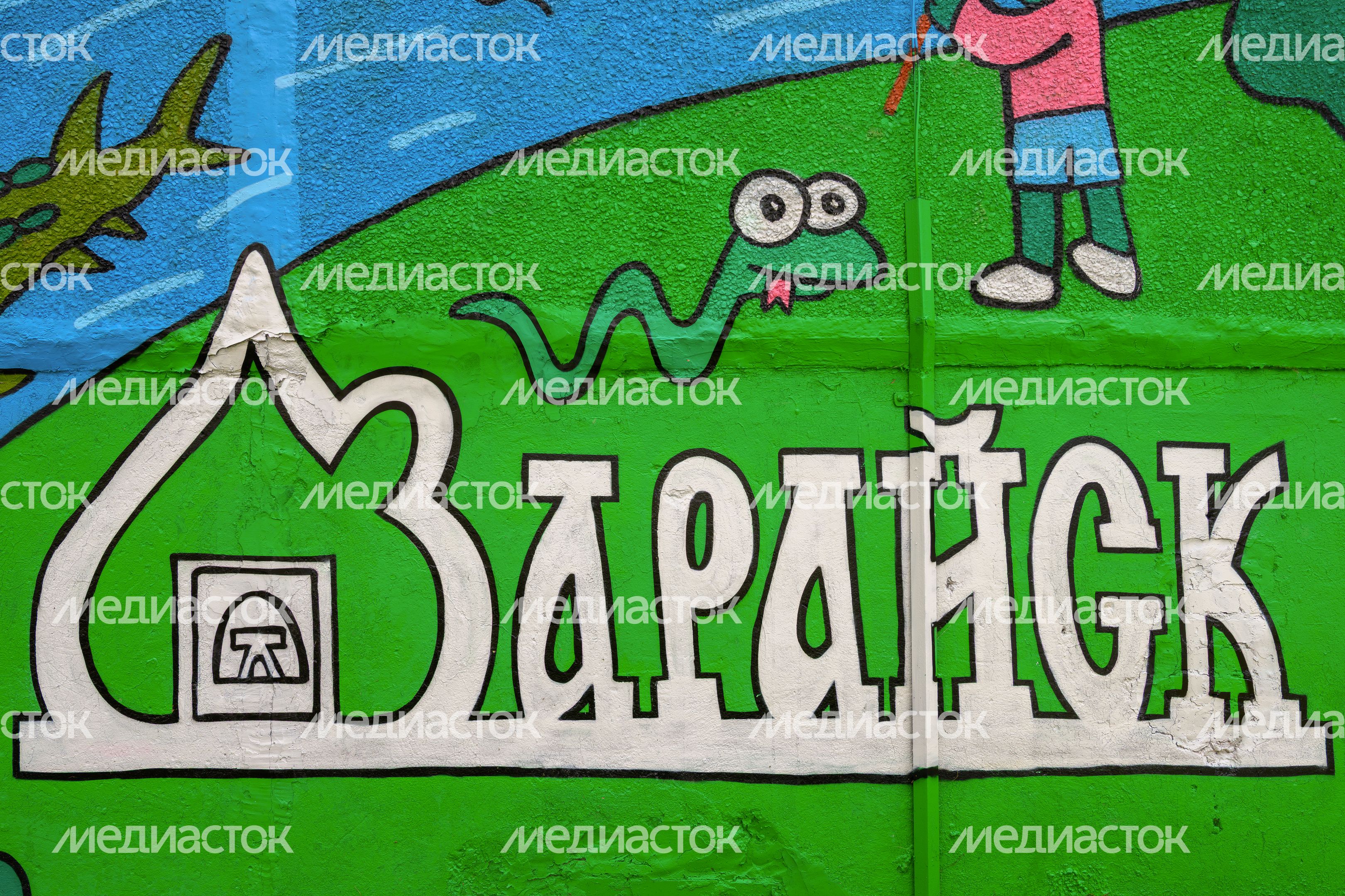 Мурал на фасаде дома в Зарайске художника Napasio