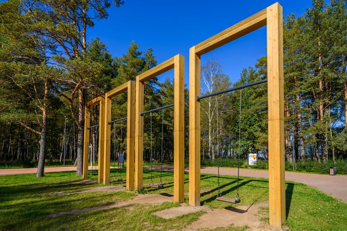 Качели в парке Малевича осенью