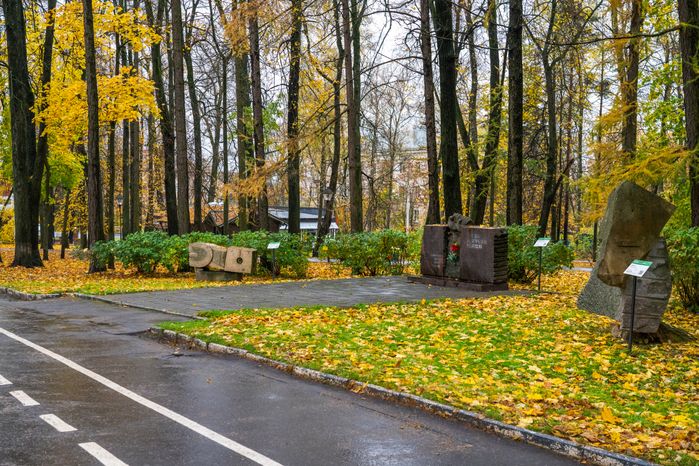 Авторские скульптуры в городском парке культуры и отдыха Солнечногорска осенью