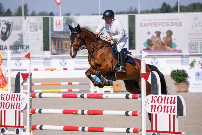 Всадник на Евразийских играх по конкуру в конноспортивном комплексе «Максима парк» в Дмитровском округе