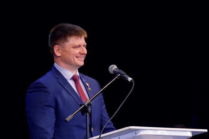 Космонавт Александр Гребенкин на торжественной встрече космонавтов в Звездном городке
