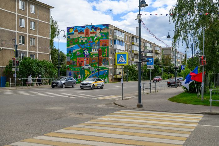 Мурал на фасаде дома в Зарайске художника Napasio