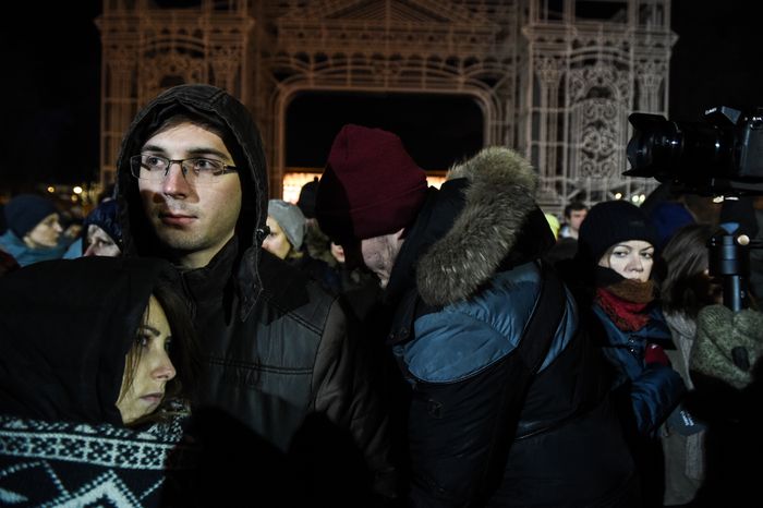Акция в память о погибших в Кемерове на Пушкинской площади в Москве