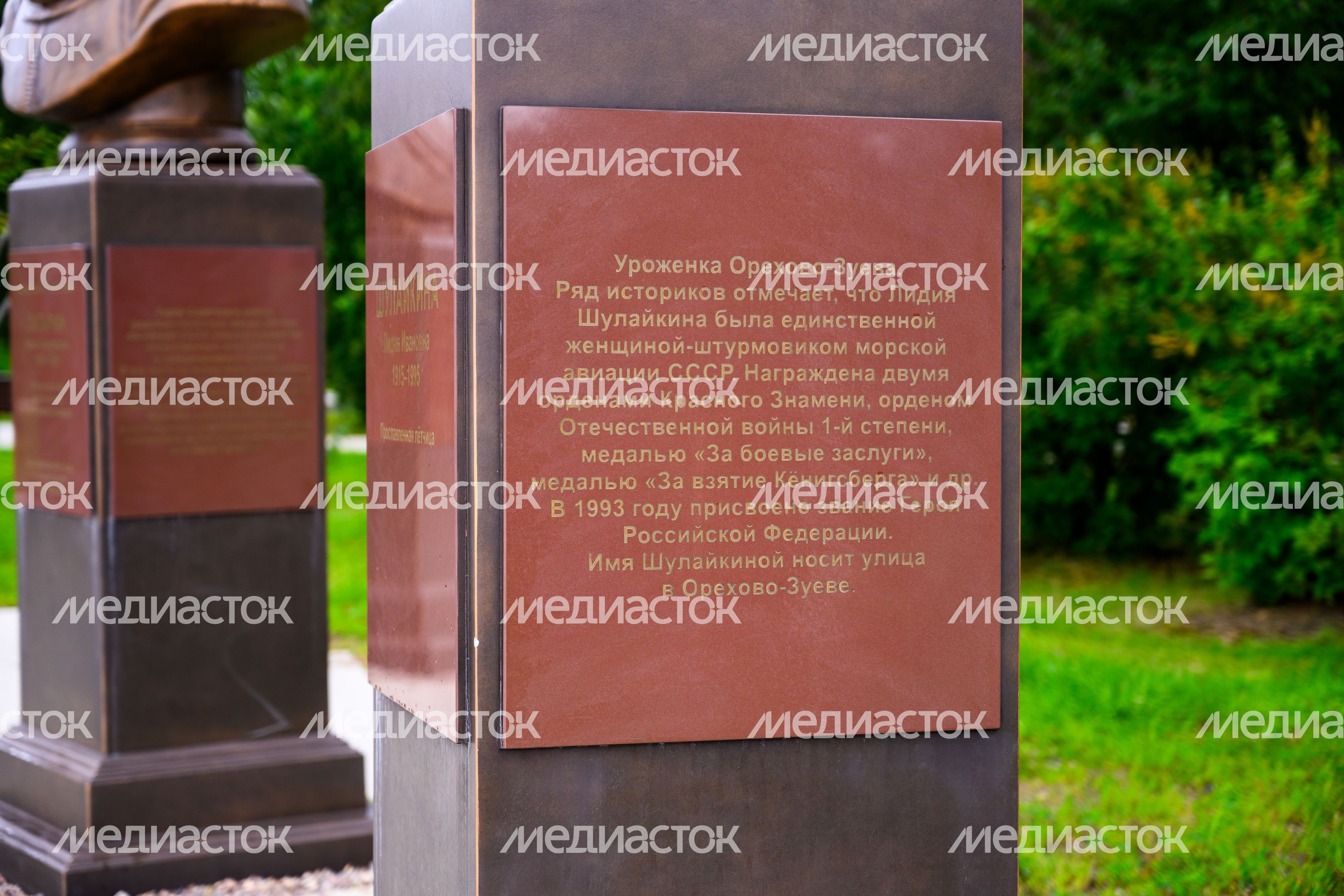 Бюст героя Российской Федерации - летчицы-штурмовика Лидии Шулайкиной в парке 30-летия Победы в Орехово-Зуево
