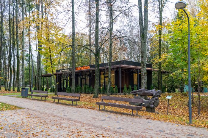 Кофейня в городском парке культуры и отдыха Солнечногорска осенью