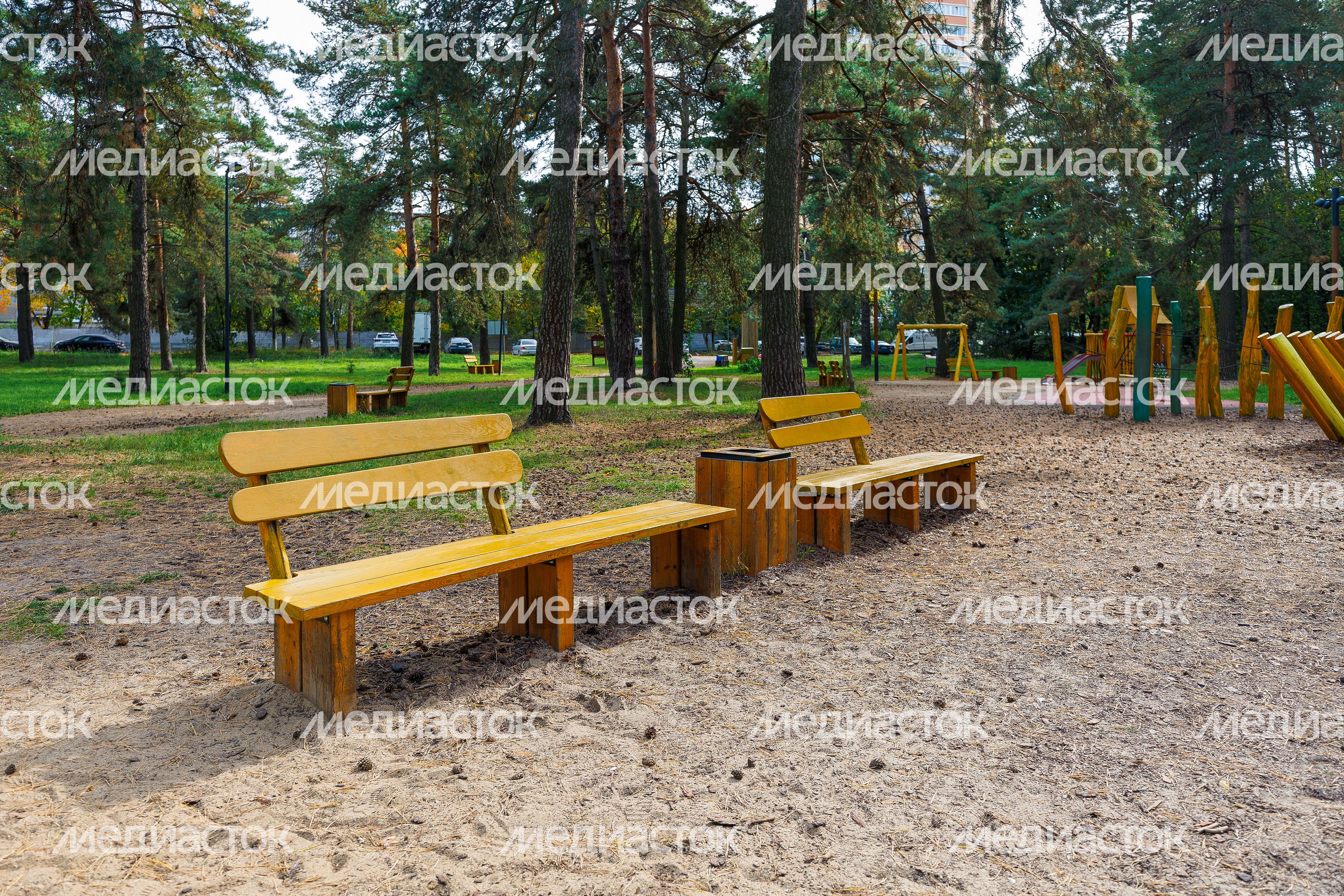 Детская площадка в Кузьминском лесопарке в Котельниках осенью Детская площадка в Кузьминском лесопарке в Котельниках осенью