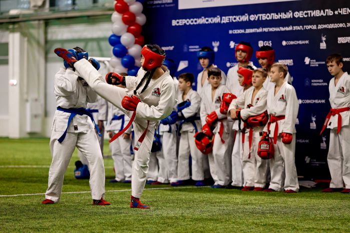 Показательные выступления дзюдоистов на чемпионате победителей по футболу в Домодедово