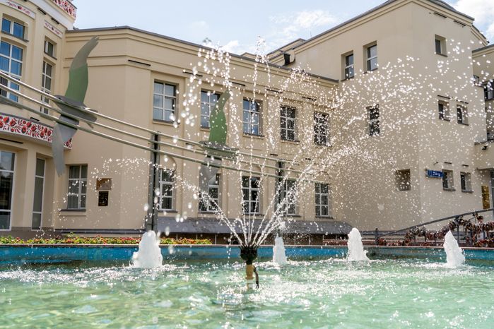 Фонтан с чайками на улице Ленина в Лобне