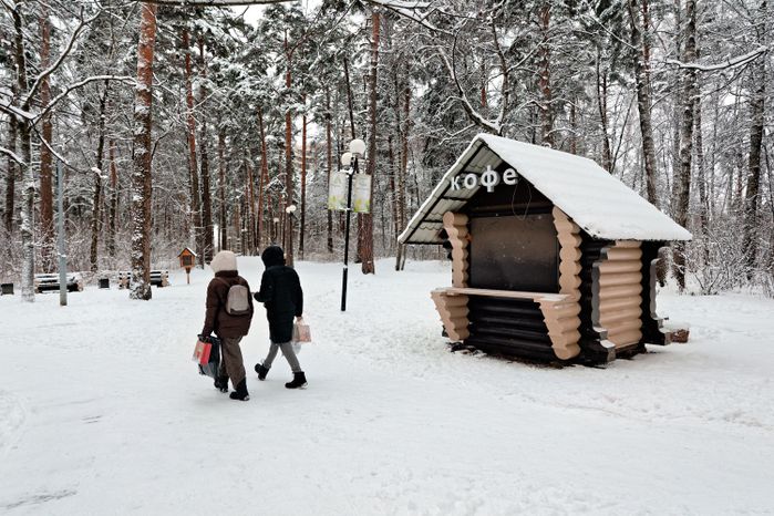 Торговля в экопарке «Губайловский» в Красногорске зимой
