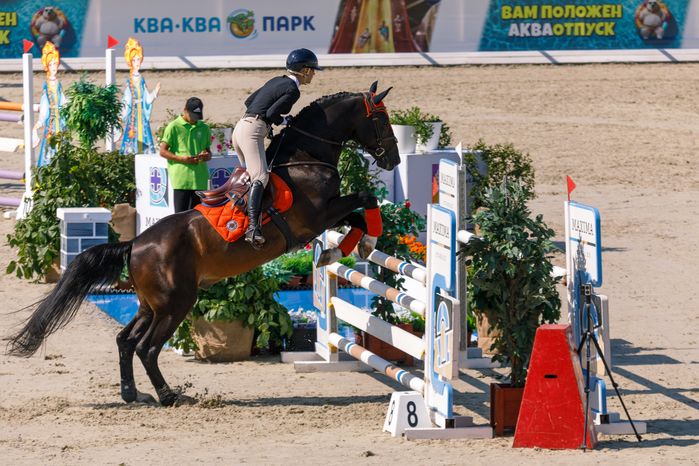 Всадник на Евразийских играх по конкуру в конноспортивном комплексе «Максима парк» в Дмитровском округе