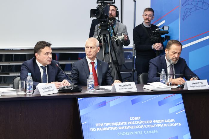 Андрей Воробьев, Олег Матыцин и Игорь Комаров на Совете при президенте РФ по развитию физической культуры и спорта