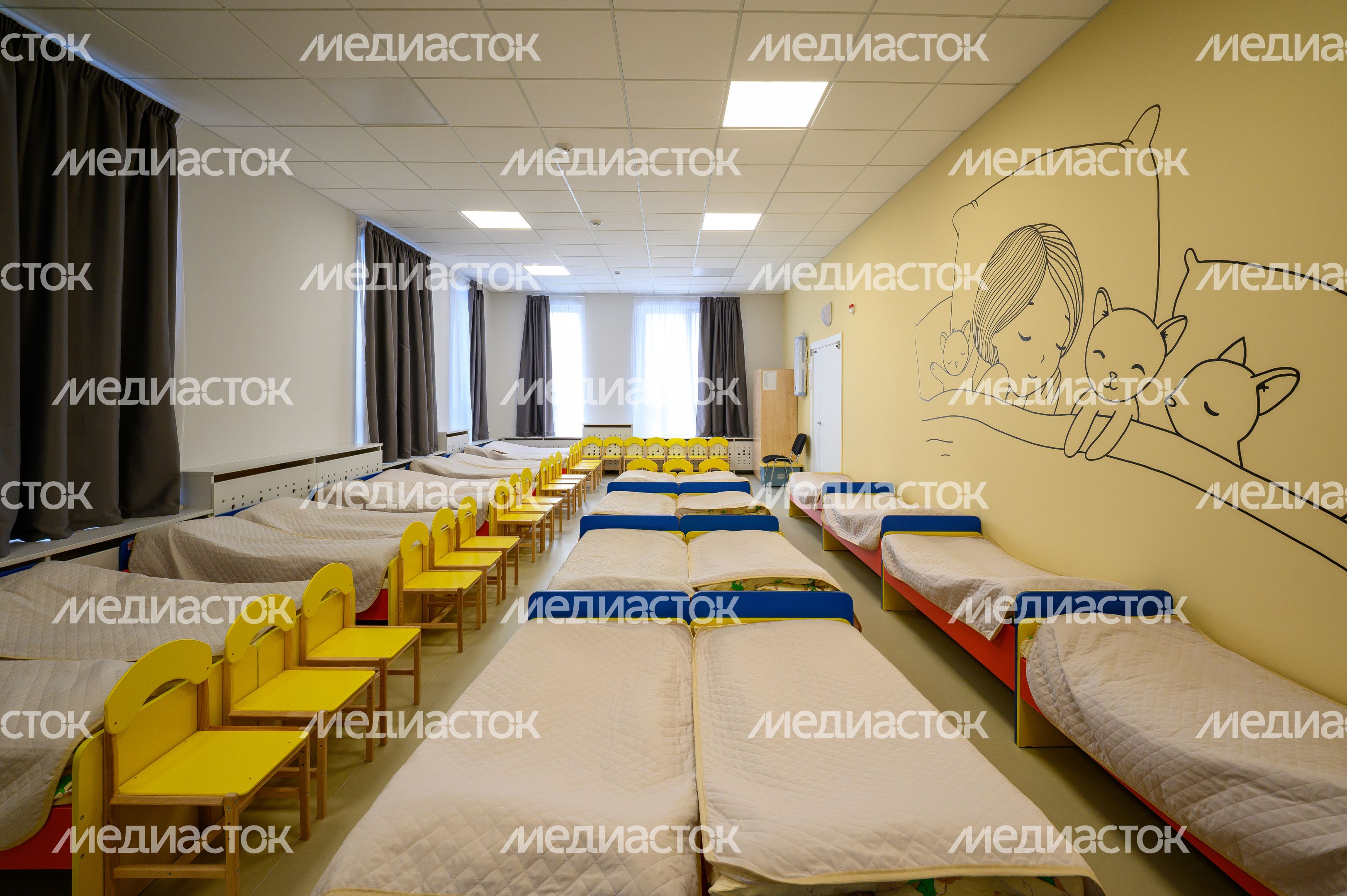 Спальня в новом детском саду «Аистенок» в ЖК «Новое Медведково» в Мытищах Спальня в новом детском саду «Аистенок» в ЖК «Новое Медведково» в Мытищах