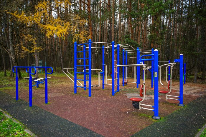 Спортивная площадка в микрорайоне Белые Столбы города Домодедово осенью