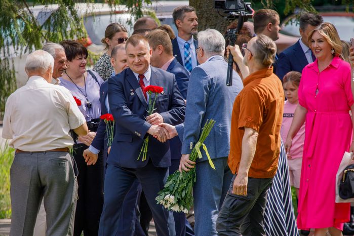Торжественная встреча космонавтов в Звездном городке
