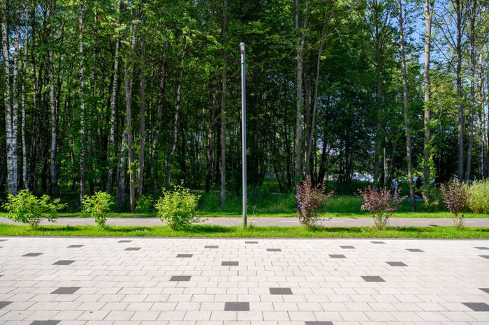 Фонарь у прогулочной дорожки в парке «Авангард» летом в Электростали